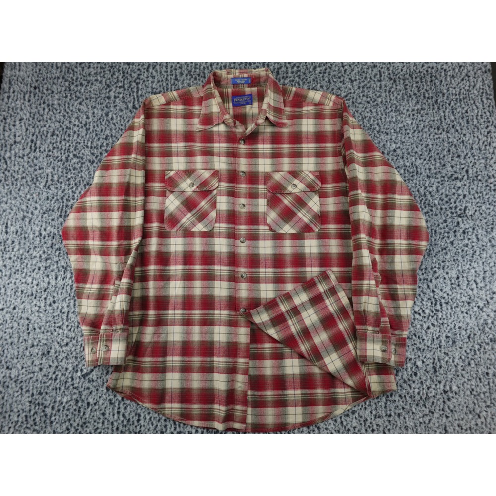 Pendleton Hiker Shirt Mens Large Red Plaid Cotton Button Down Good Long Sleeve